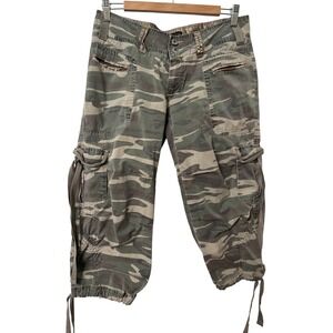 Vamp Womens Camo Cargo Capri Pants Green Low Rise Y2K Utility Size 9/10 6382
